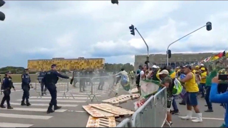 Social media footage allegedly showing the moment Bolsonaro supporters breached barricades at the National Congress in Brazil