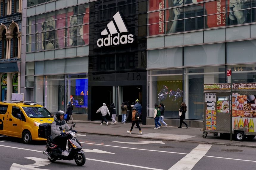 The three-stripe Adidas logo has been in use for over 70 years, the company says. PHOTO: GABBY JONES/BLOOMBERG NEWS