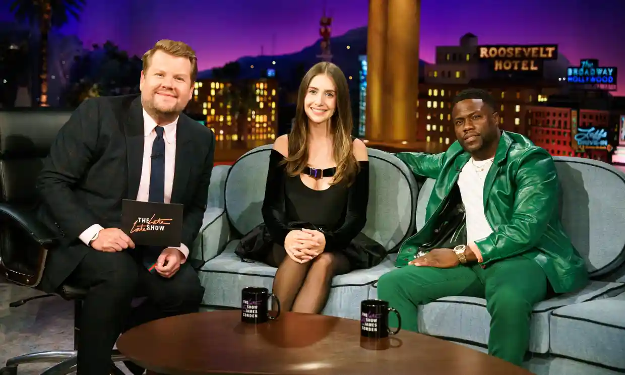 James Corden with guests Alison Brie and Kevin Hart. Photograph: CBS Photo Archive/CBS/Getty Images