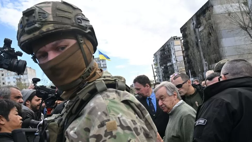 AFP / Antonio Guterres (C) visited war-ravaged Ukraine in April of last year