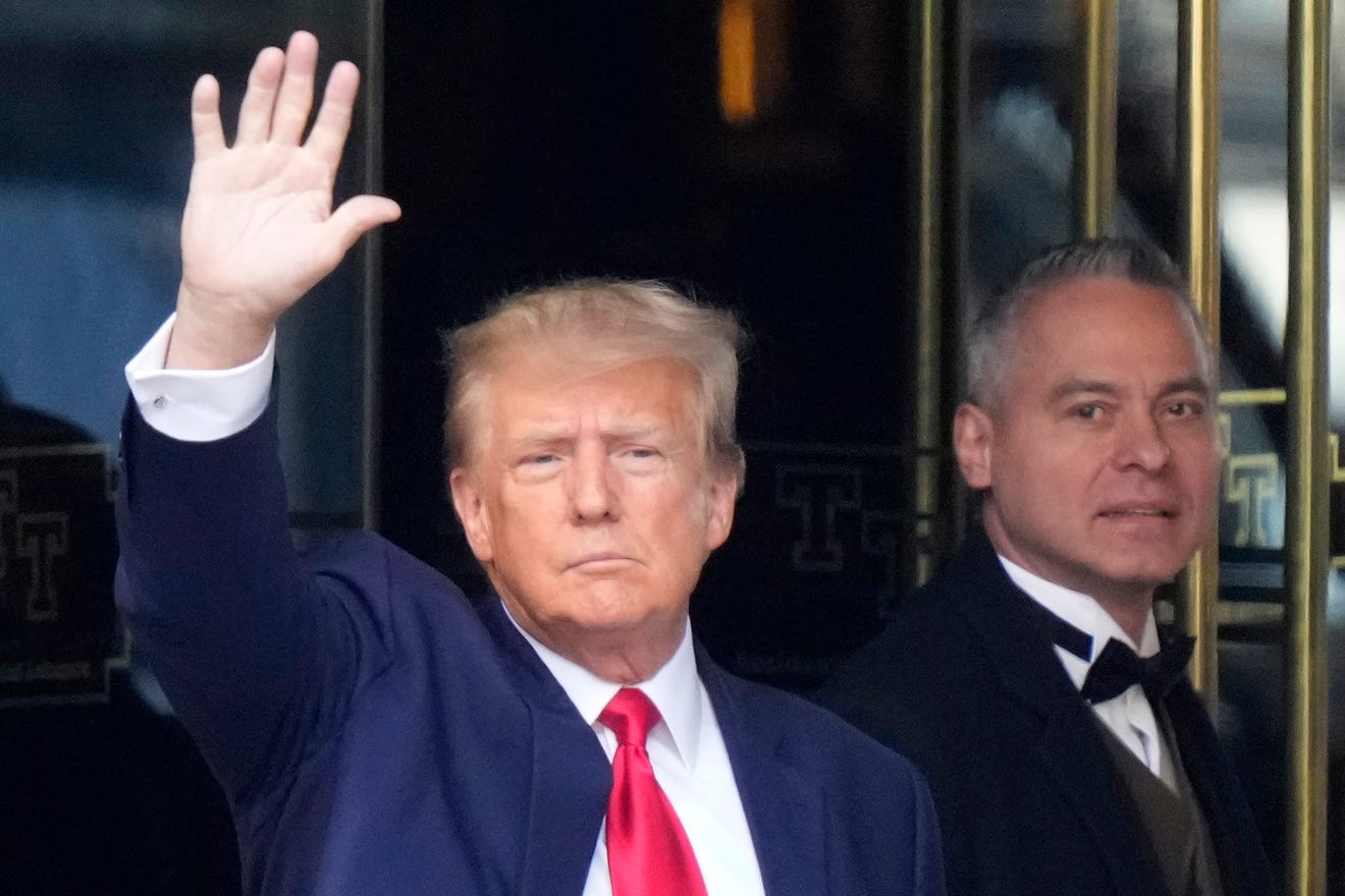 Former President Donald Trump leaves Trump Tower in New York on Tuesday, April 4, 2023. Trump will surrender in Manhattan to face criminal charges stemming from 2016 hush money payments.