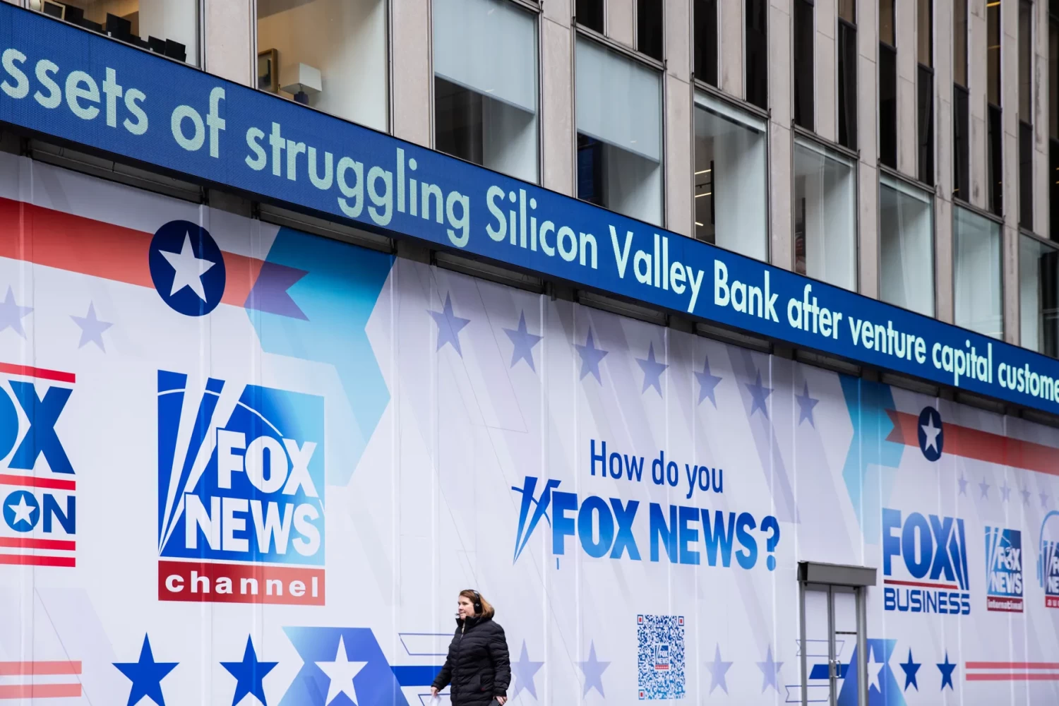Fox News’ headquarters in March 2023, ahead of its settlement with Dominion Voting Systems. Jeenah Moon/Bloomberg/Getty Images