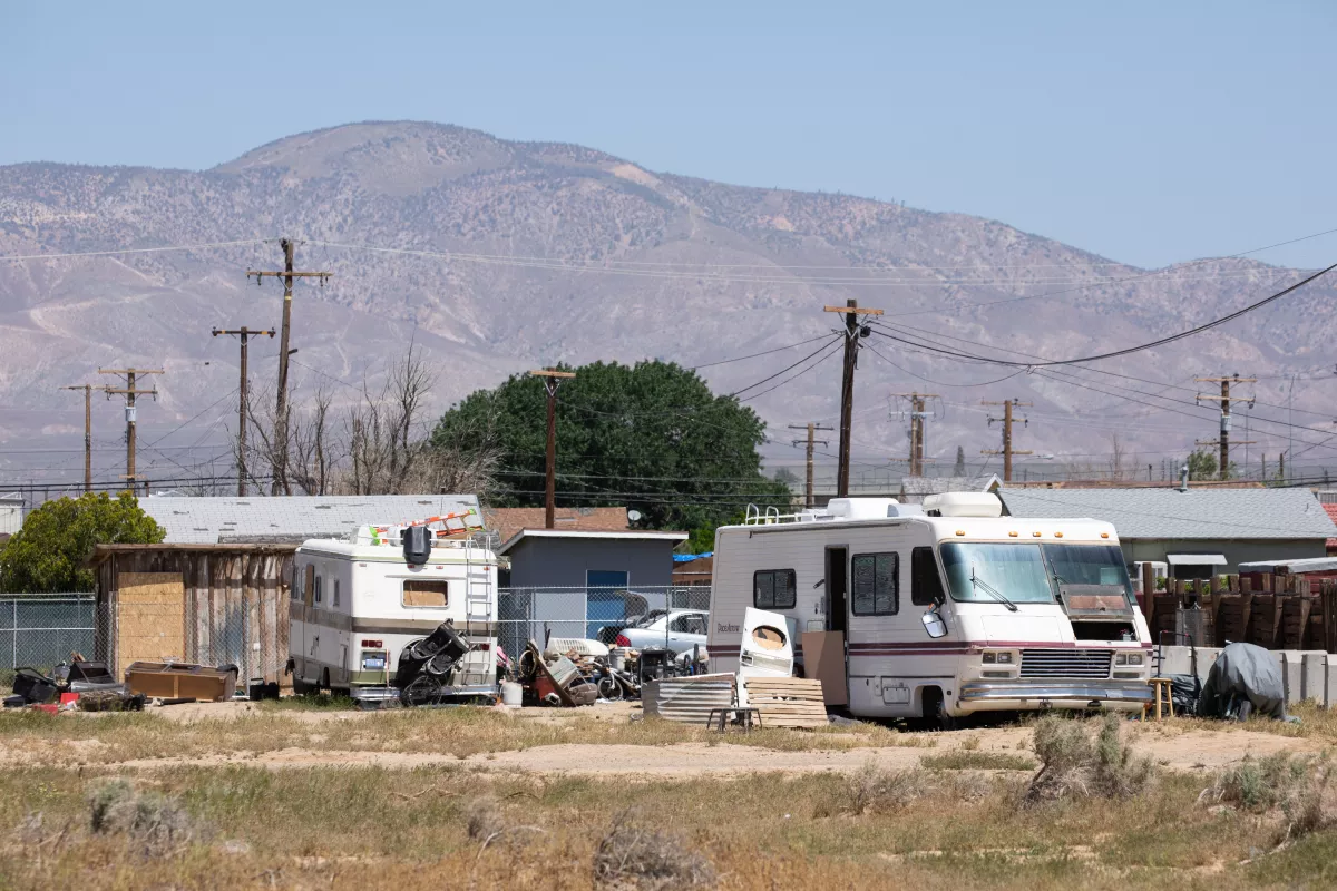 Four people were shot to death in a recreational vehicle on this property on H Street in Mojave.(Myung J. Chun / Los Angeles Times)