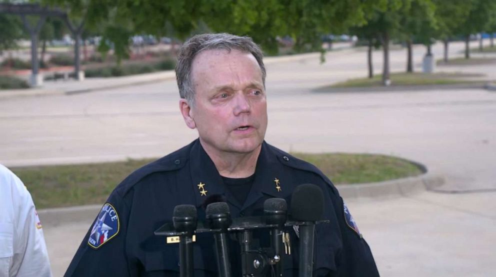 ABC Allen Police Chief Brian Harvey addresses reporters on a mass shooting at the Allen Premium Outlets, May 6, 2023.