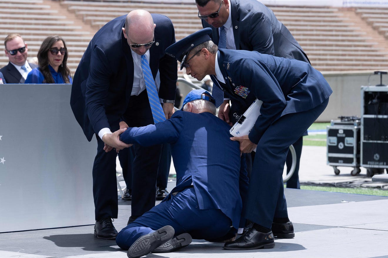 'I got sandbagged': Biden trips and falls while handing out diplomas at Air Force Academy graduation