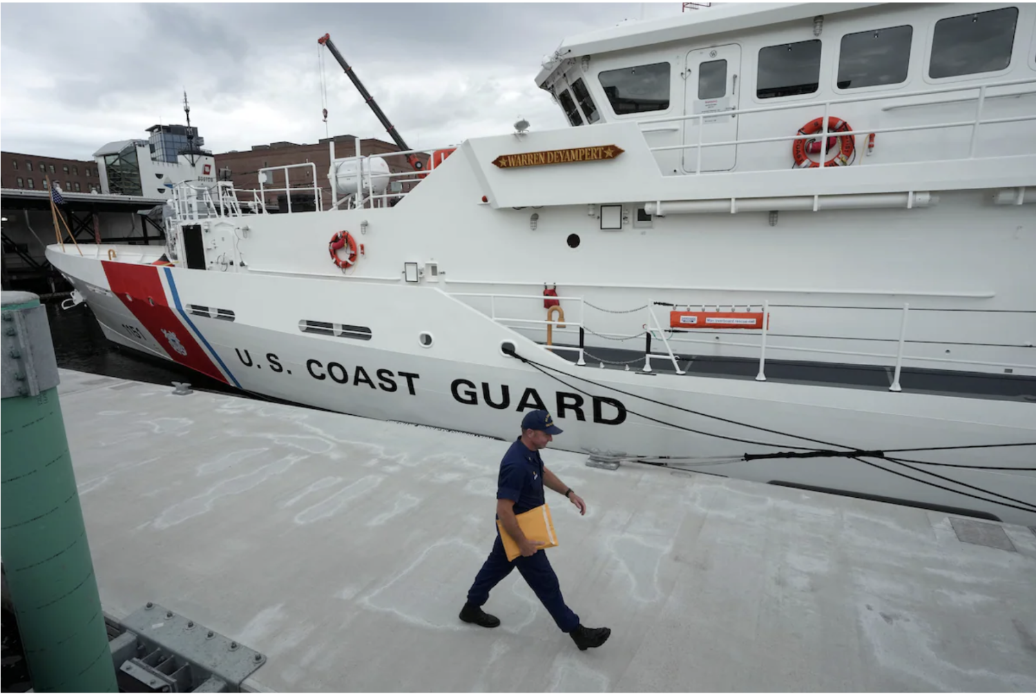 The U.S. Coast Guard Cutter Warren Deyampert is seen docked on Tuesday at U.S. Coast Guard Base Boston. (Steven Senne/AP)
