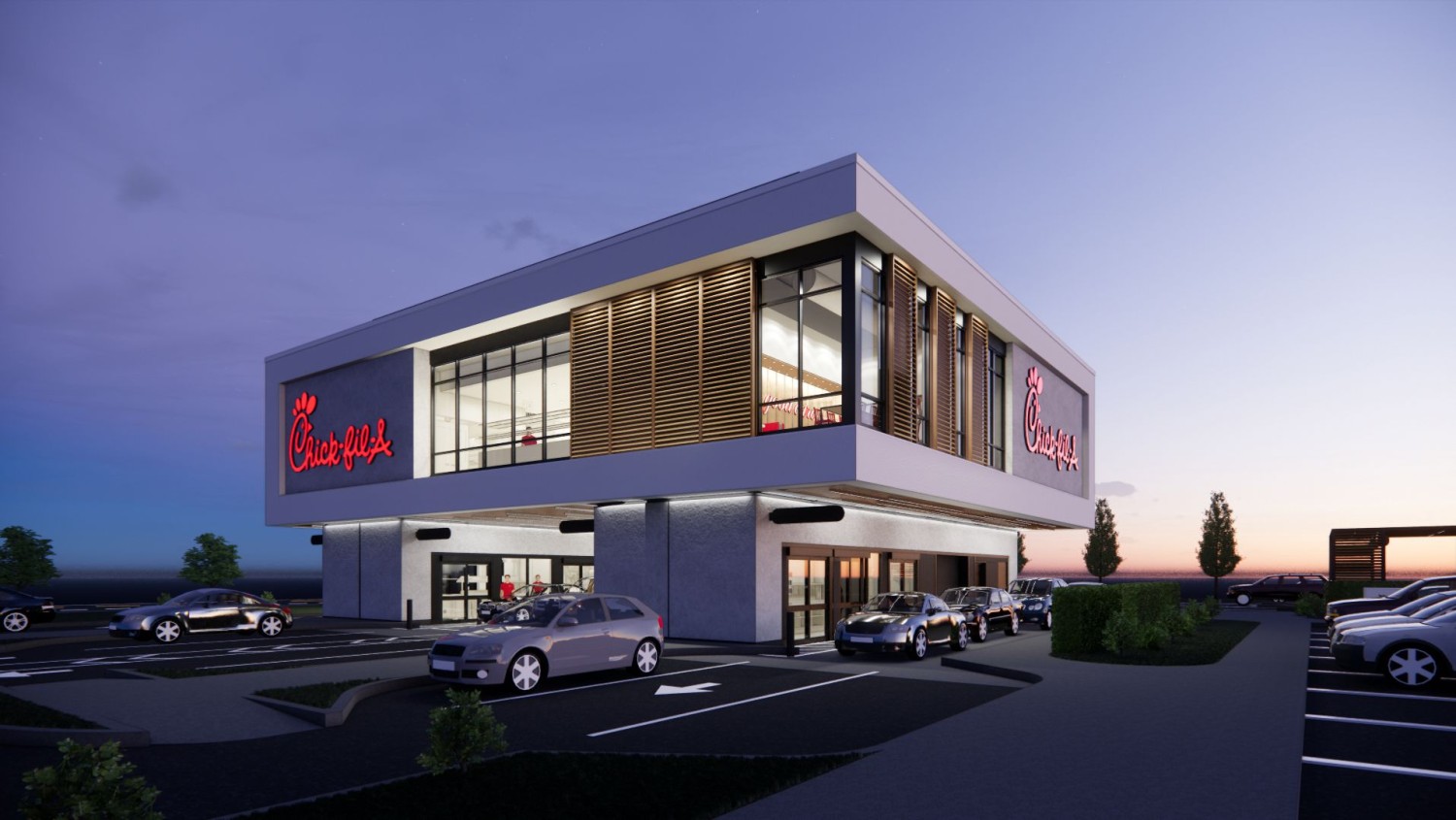 A rendering showing Chick-fil-A's new elevated drive-thru design. Courtesy of Chick-fil-A, Inc.