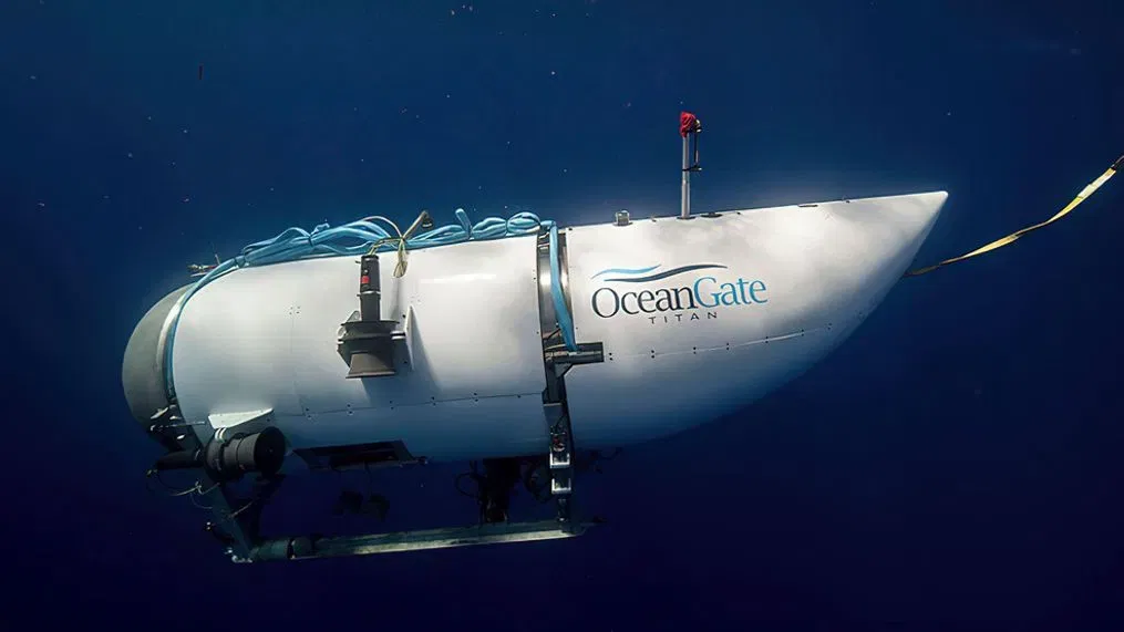This photo provided by OceanGate Expeditions shows a submersible vessel named Titan used to visit the wreckage site of the Titanic. (OceanGate Expeditions via AP, File)