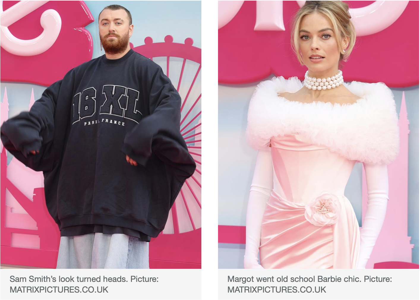 Margot Robbie and Sam Smith’s outfits were very different for the Barbie premiere