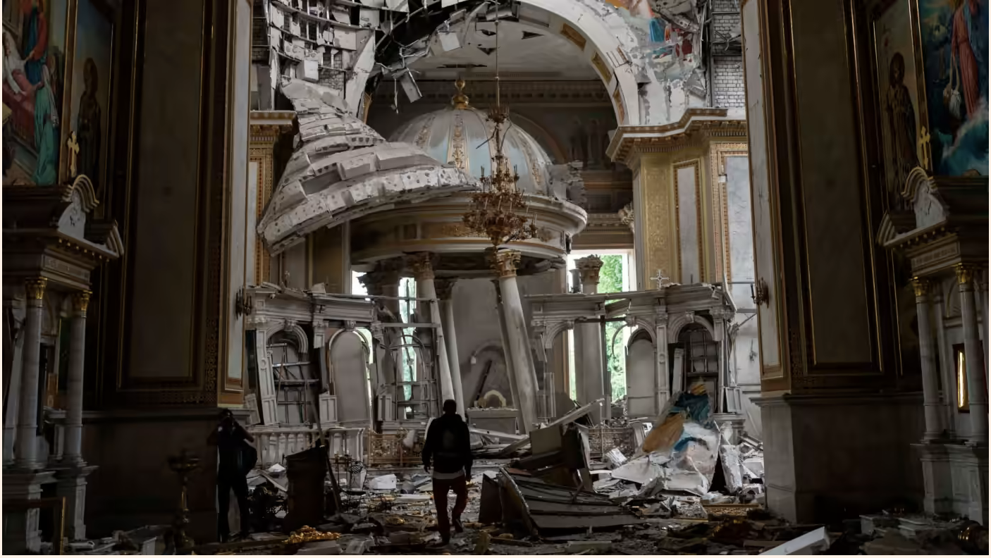 The damaged Transfiguration Cathedral in Odesa on Sunday © Jae C Hong/AP