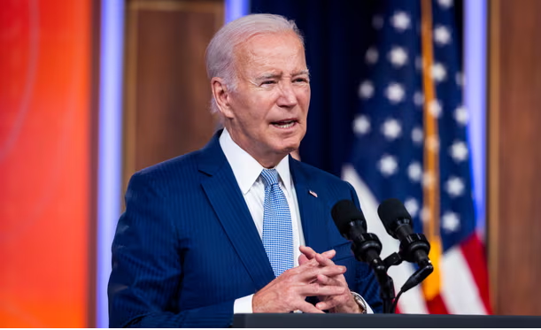 Joe Biden makes his announcement at the White House on Thursday. Photograph: Jim Lo Scalzo/EPA