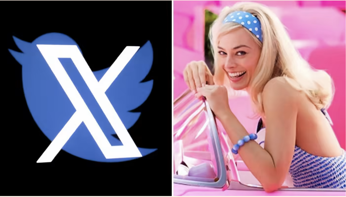 Two well-known brands: Twitter, now called X, and Barbie as shown in a still from a film by the same name, right © FT montage/Getty/Alamy