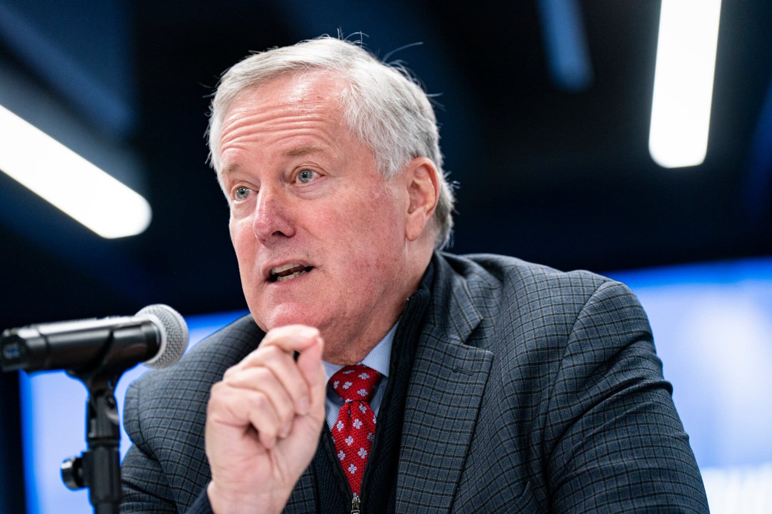 Mark Meadows, a former White House chief of staff, is one of 19 defendants in a racketeering case in Georgia over efforts to overturn the 2020 presidential election results.Credit...Al Drago for The New York Times