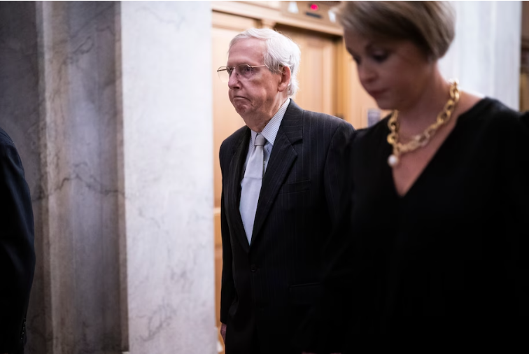 Senate Minority Leader Mitch McConnell (R-Ky.) leaves Capitol Hill on July 27. (Jabin Botsford/The Washington Post)