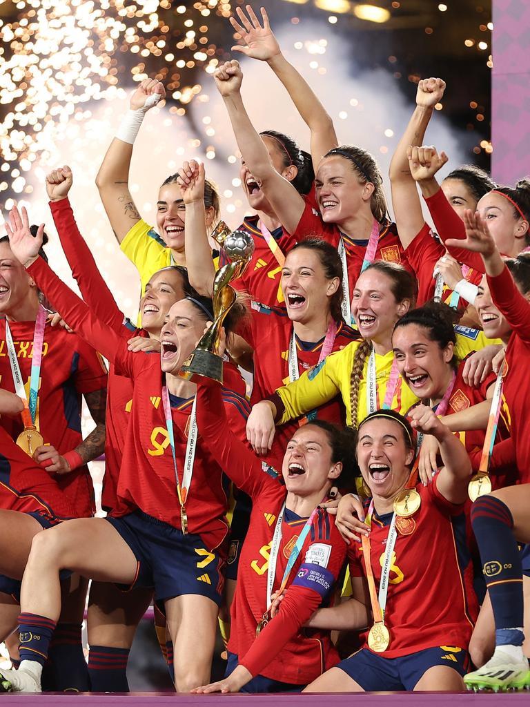 Spain celebrating the World Cup win. Photo by Cameron Spencer/Getty Images
