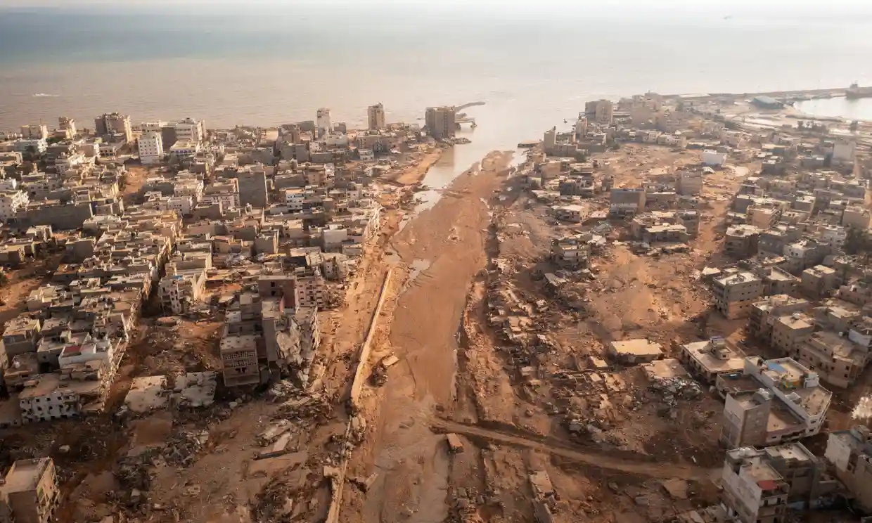An aerial view shows the destruction in the aftermath of the floods in Derna, Libya. Photograph: Ayman Al-Sahili/Reuters