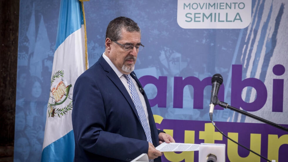 Guatemala's president-elect Bernardo Arevalo speaks at a press conference in Guatemala City, denouncing the existence of a planned "coup d'etat" on September 1, 2023. © Esteban Biba, EFE