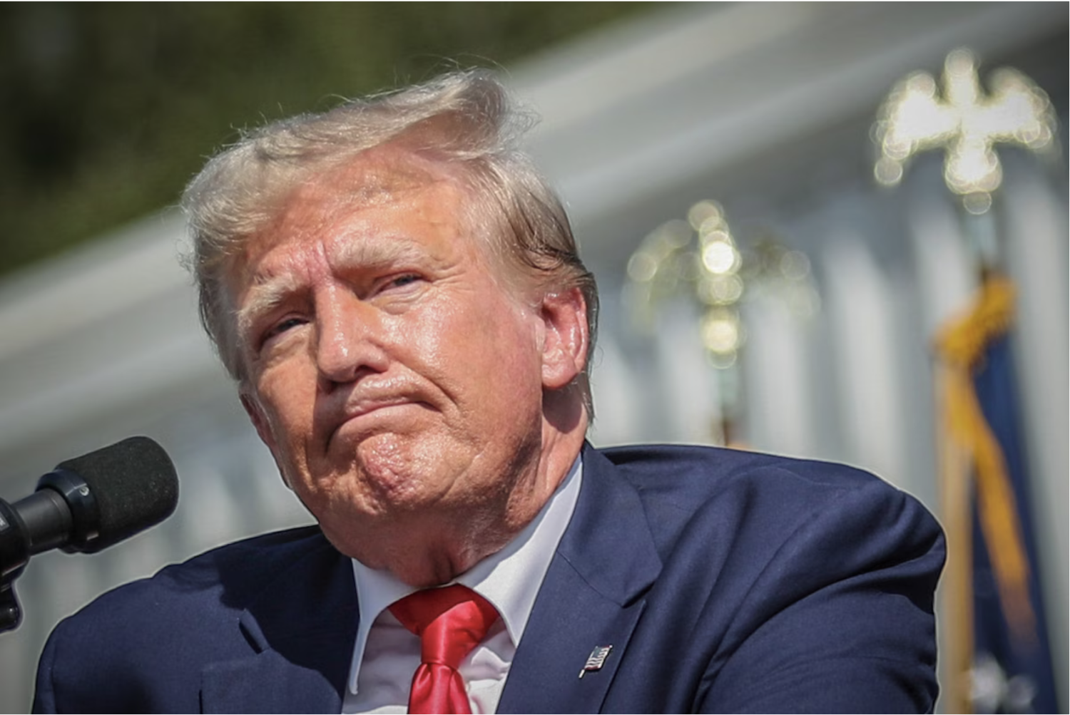 Former president Donald Trump pauses before ending his remarks at a rally in Summerville, S.C., Sept. 25, 2023. (AP Photo/Artie Walker Jr., File)