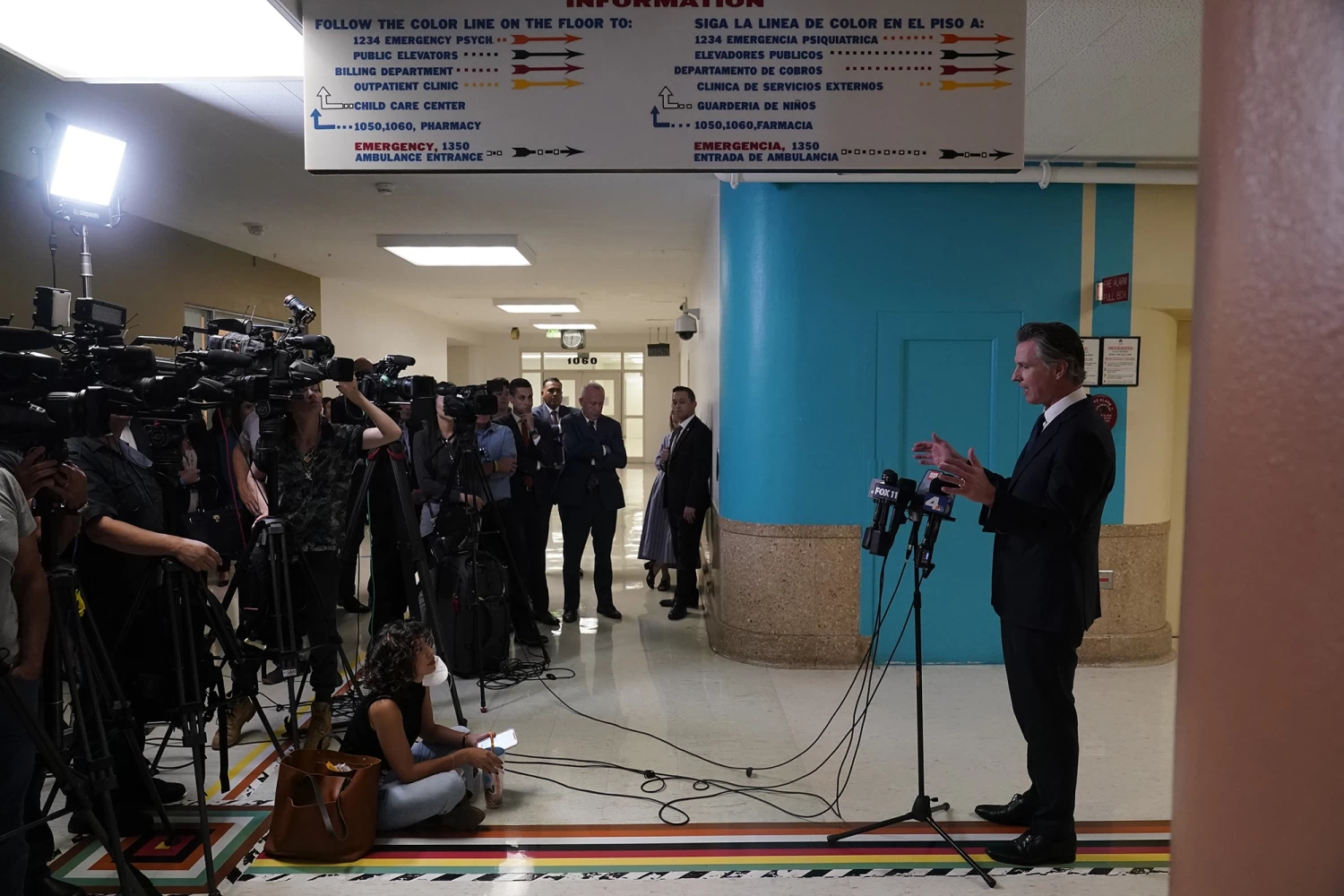California Gov. Gavin Newsom speaks with the media after signing off on two major pieces of legislation Oct. 12, 2023, to transform the state's mental health system and address the state's worsening homelessness crisis, putting them both before voters in 2024. | Damian Dovarganes/AP