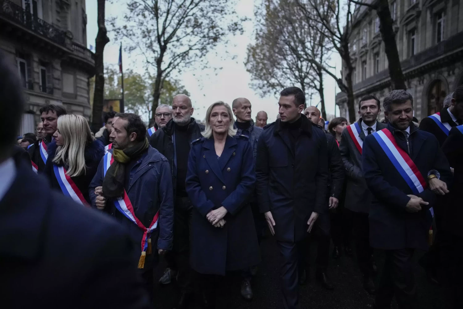 Marine Le Pen at the march against anti-Semitism in Paris, November 12, 2023. © Christophe Ena, AP