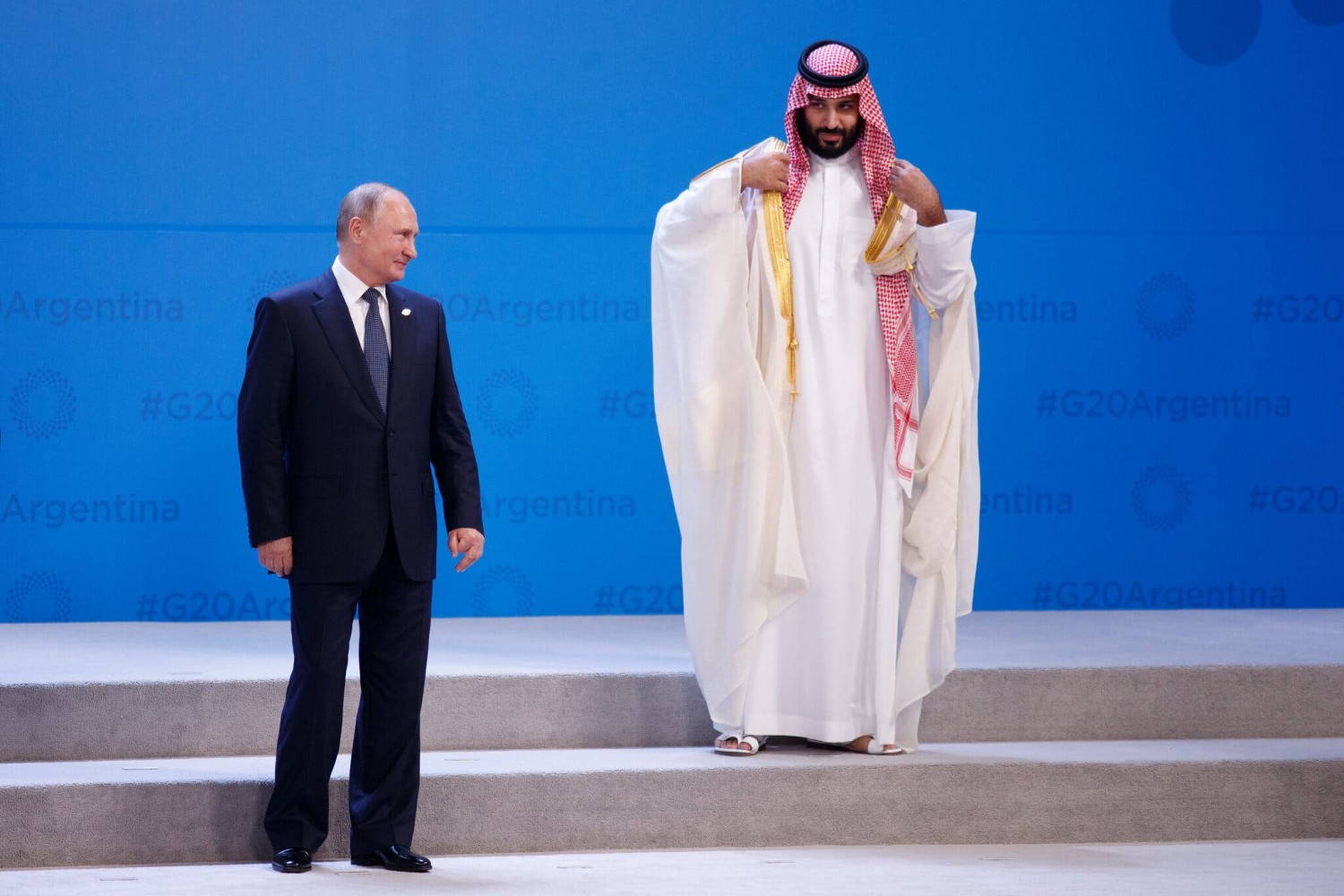 President Vladimir V. Putin of Russia and Crown Prince Mohammed bin Salman of Saudi Arabia at a Group of 20 summit in 2018. Oil efforts helped build ties between the leaders.Credit...Tom Brenner for The New York Times
