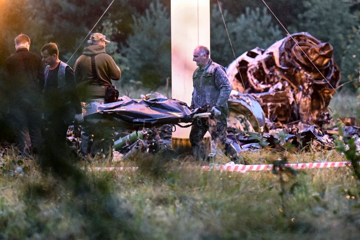 The wreckage of the crashed private jet that carried Prigozhin. PHOTO: ASSOCIATED PRESS