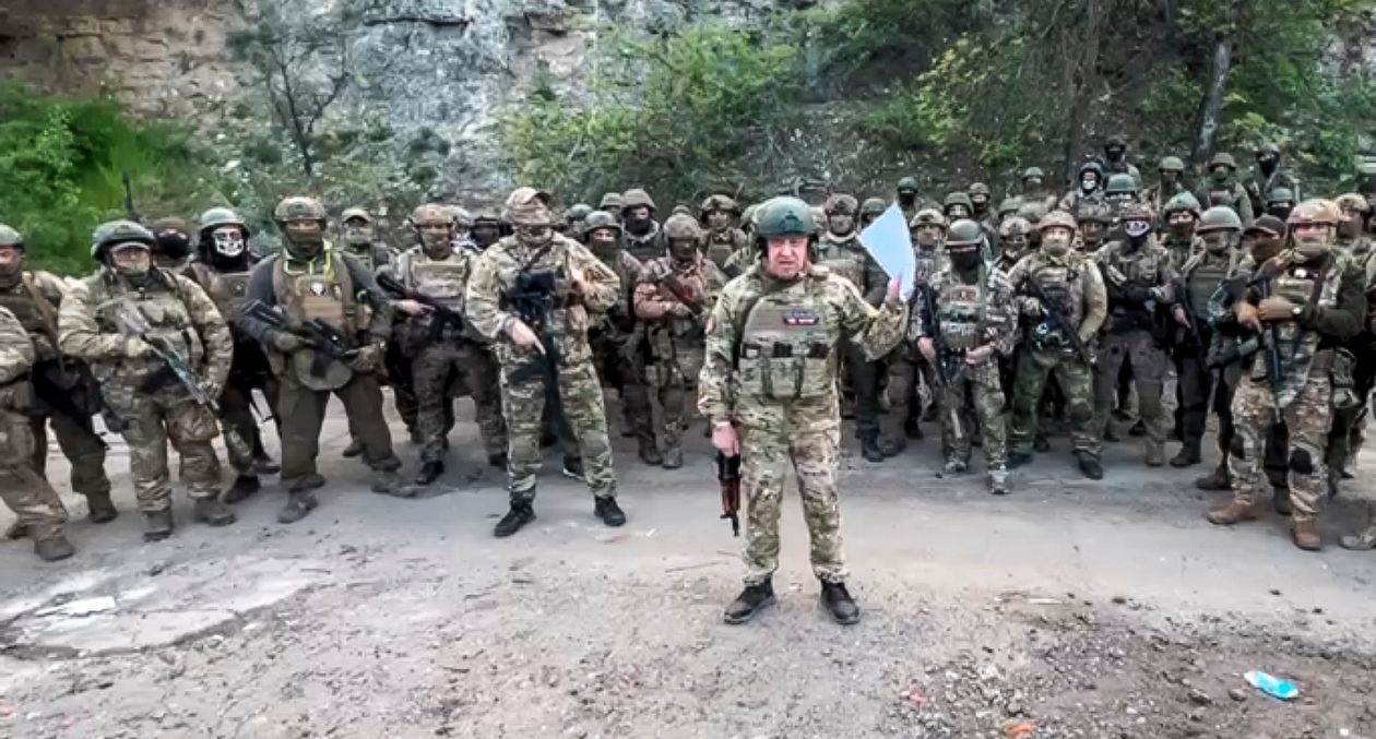 A still from a Prigozhin video shows Prigozhin with Wagner troops on May 5. He often criticized Russian military leaders. PHOTO: PRIGOZHIN PRESS SERVICE/ASSOCIATED PRESS