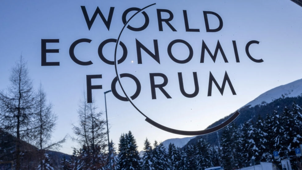 A logo of the World Economic Forum is pictured in the Congress Centre in Davos Switzerland on January 13 2024. © Denis Balibouse, Reuters