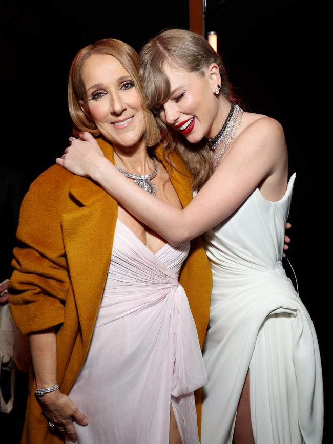 Taylor Swift hugged Celine Dion after winning the Album of the Year Grammy — and, allegedly, snubbing the My Heart Will Go On legend. Picture: Getty