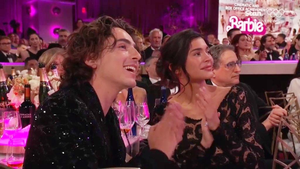 Timothee Chalamet and Kylie Jenner at the 2024 Golden Globes. Picture: Stan