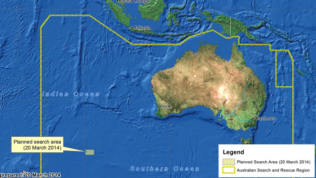 The map shows the planned search area, which investigators undertook in March 2014. Picture: AMSA via Getty Images