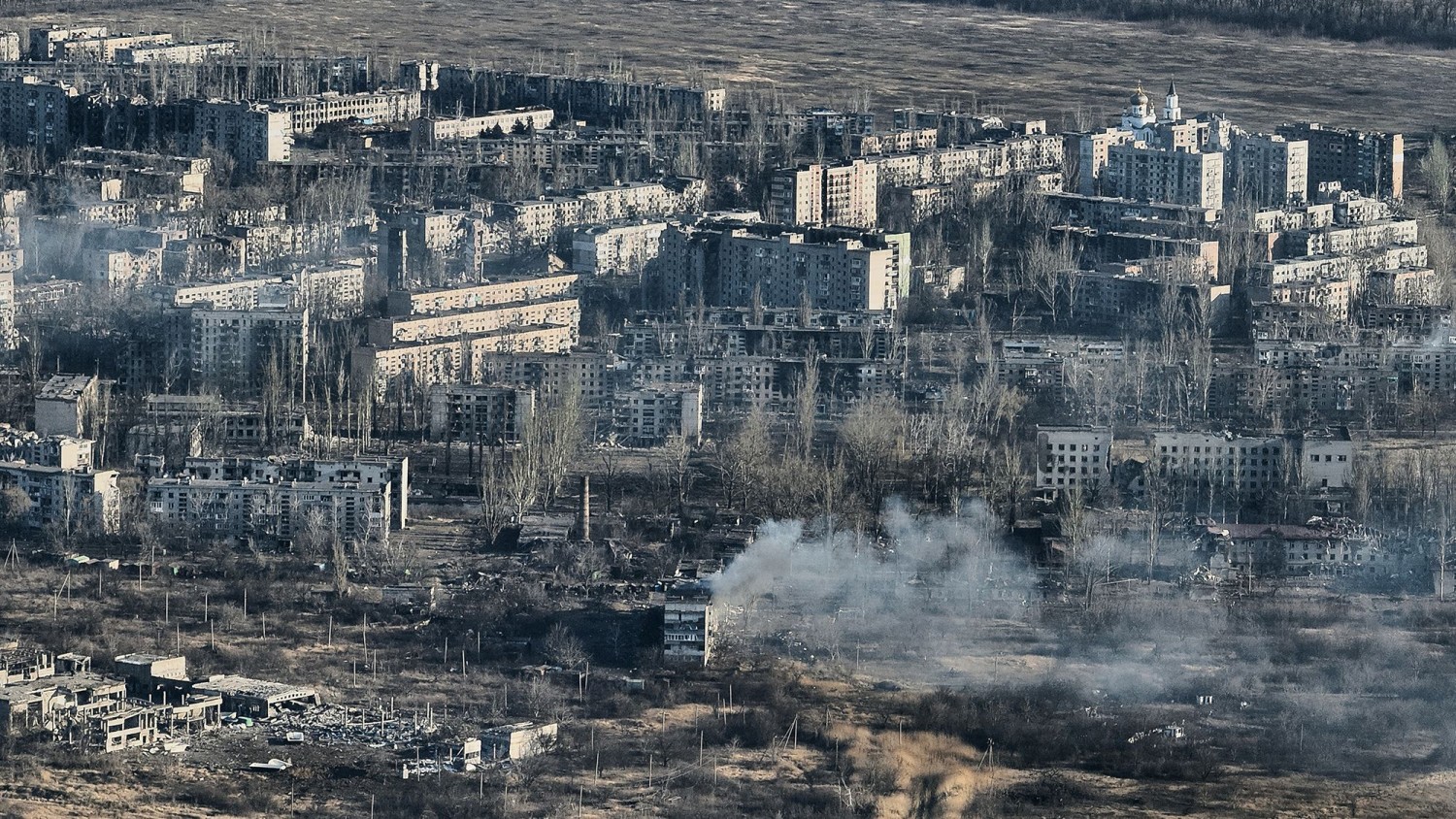 Avdiivka's destroyed buildings as seen on Thursday. Kostiantyn Liberov/Libkos/Getty Images