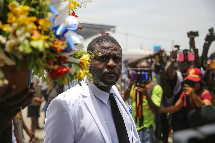 Chérizier leads a march to demand justice for slain Haitian President Jovenel Moïse in July 2021. (Odelyn Joseph/AP)