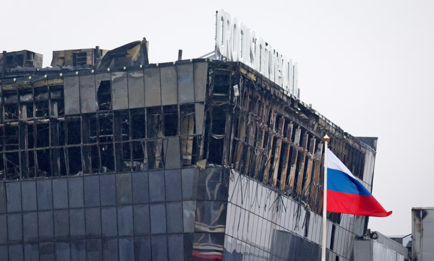 The fire-damaged Crocus City Hall. Photograph: Vitaly Smolnikov/AP