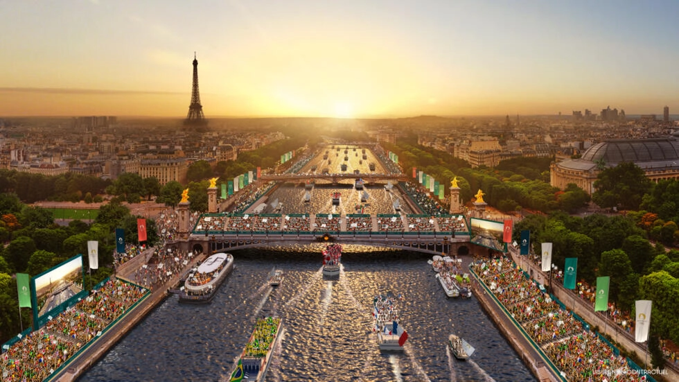 For the first time in history, the Olympic opening ceremony is planned to be held outside of the traditional stadium setting on the River Seine. © Handout Florian Hulleu, Paris 2024, AFP / Illustration