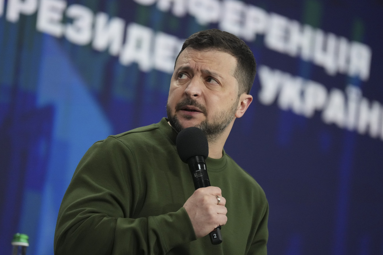 Ukrainian President Volodymyr Zelenskyy’s comments come after he warned last week that no more aid from the U.S. would mean a Russian victory in the war that recently entered its third year. | Evgeniy Maloletka/AP