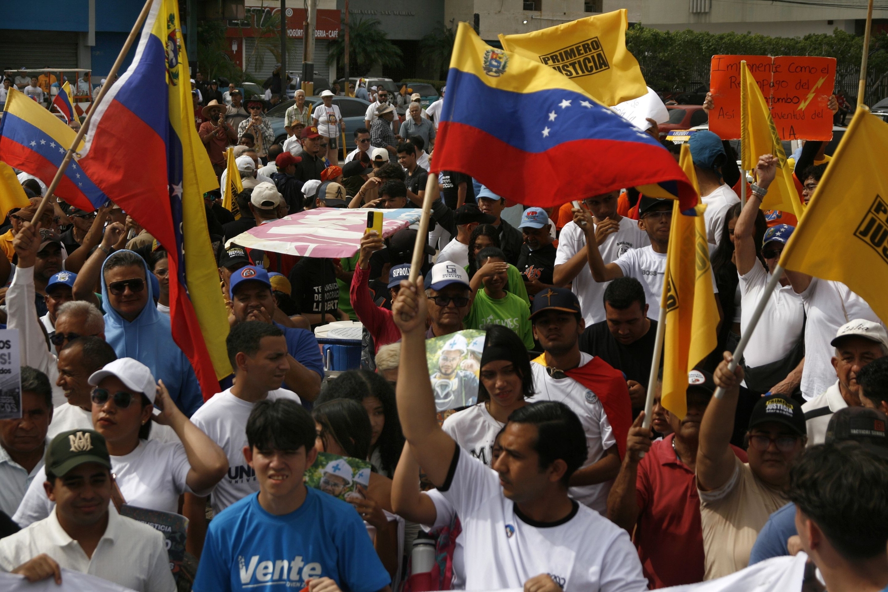 University students and members of civil society take part in a nationwide march for "Youth Day" on February 12 in the city of Maracaibo, Venezuela. Humberto Matheus/Sipa USA/AP
