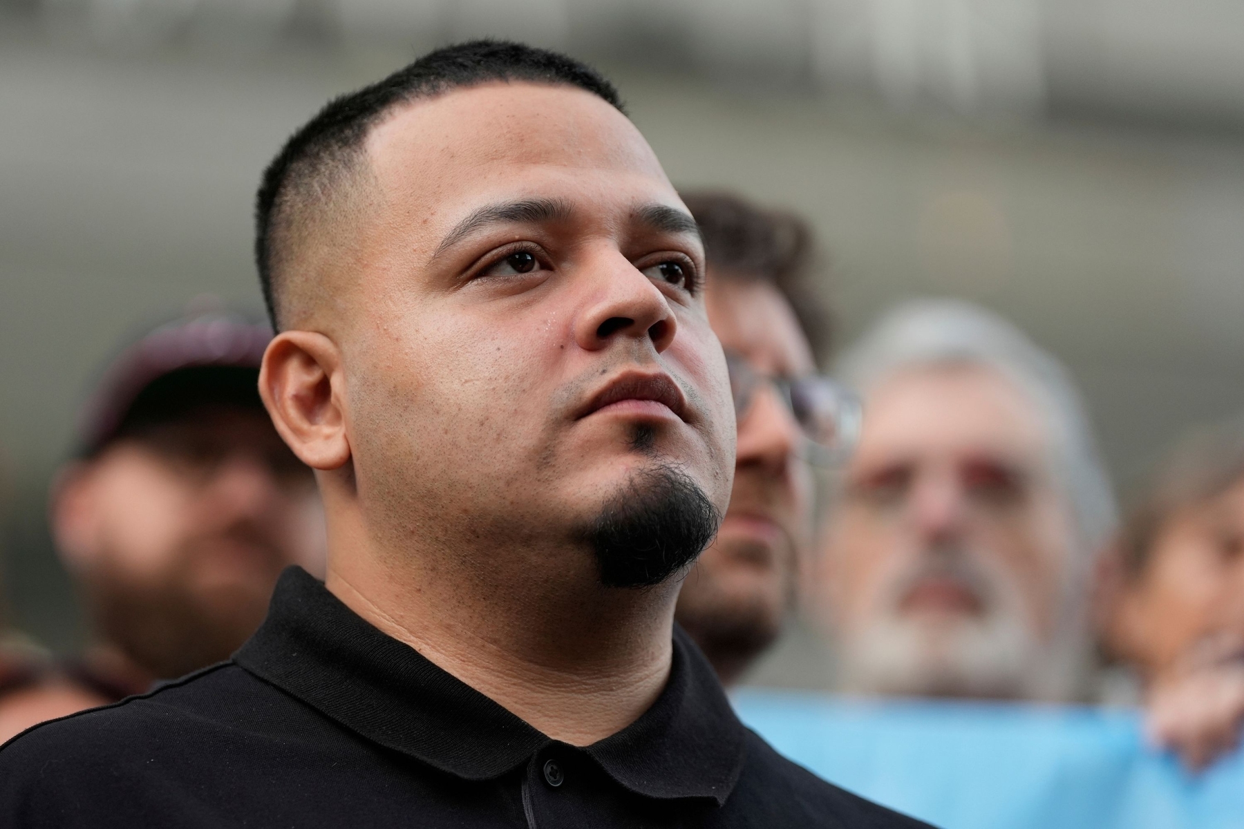 Kilmar Abrego Garcia attends a rally in his honor at the Immigration and Customs Enforcement field office in Baltimore on August 25, 2025. Stephanie Scarbrough/AP