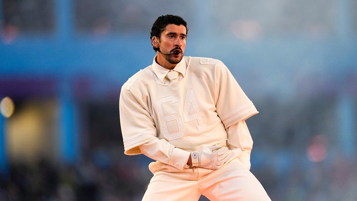 Bad Bunny performs during halftime of the NFL Super Bowl LX football game between the New England Patriots and the Seattle Seahawks at Levi’s Stadium in Santa Clara, California, on Feb. 8, 2026. (AP Photo/Morry Gash)