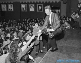 Johnny Hallyday on stage at the Olympia in Paris on December 13, 1962. He would go on to perform a record 266 times at the iconic concert hall over a career spanning six decades.