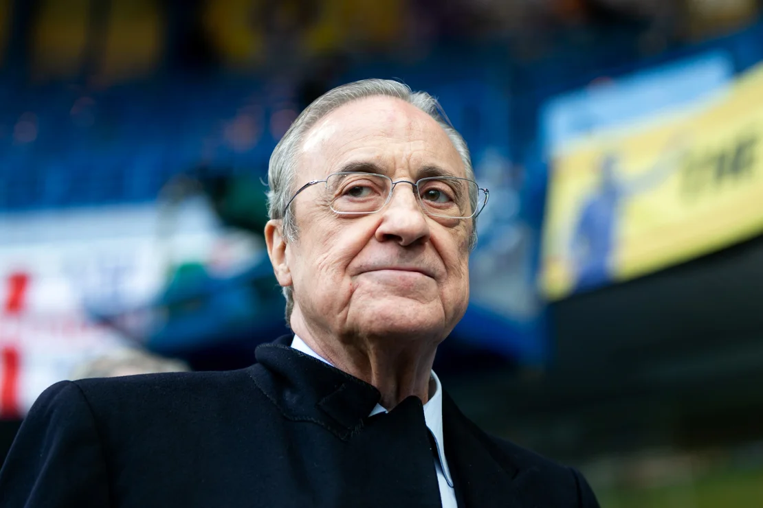  Real Madrid president Florentino Pérez looks on prior to the UEFA Champions League quarterfinal second leg against Chelsea FC at Stamford Bridge on April 18, 2023, in London.