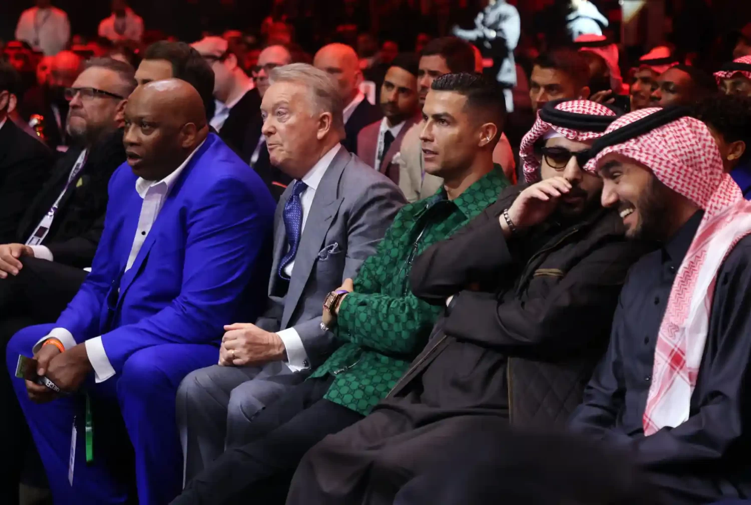 Frank Warren, Cristiano Ronaldo and Turki Alalshikh were among those taking in Saturday’s fights from ringside. Photograph: Ahmed Yosri/Reuters