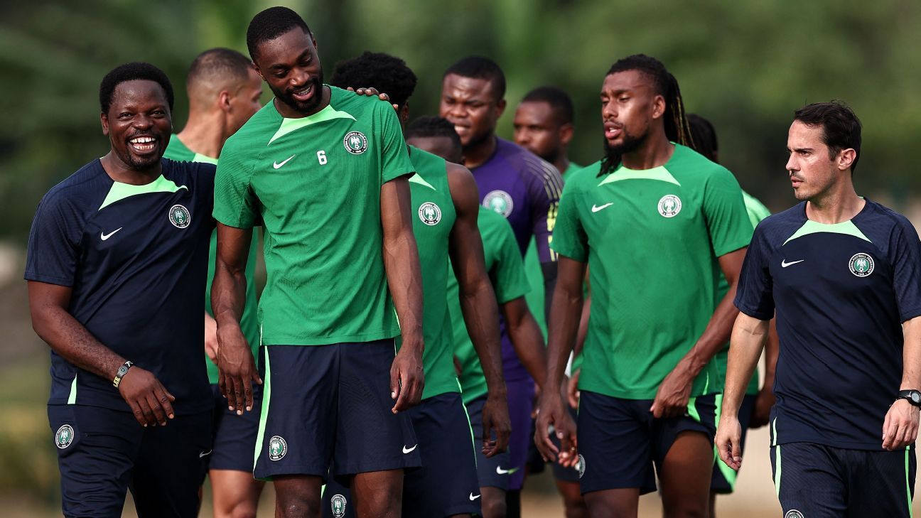Semi Ajayi and Alex Iwobi train ahead of Nigeria's important AFCON group match against Ivory Coast. FRANCK FIFE/AFP via Getty Images