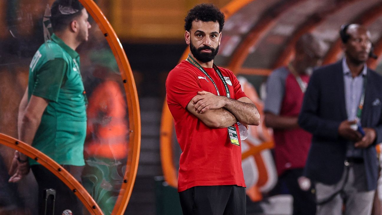Mohamed Salah watched on from the sidelines during Egypt's draw with Cape Verde on Monday. FRANCK FIFE/AFP via Getty Images
