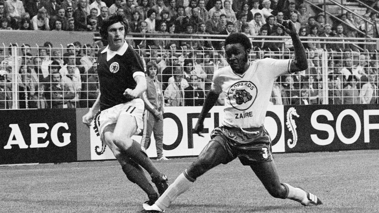 Zaire, now the Democratic Republic of Congo, played at the 1974 World Cup in a kit that made it clear who they were: Leopards from Zaire. Monte Fresco/Mirrorpix/Getty Images