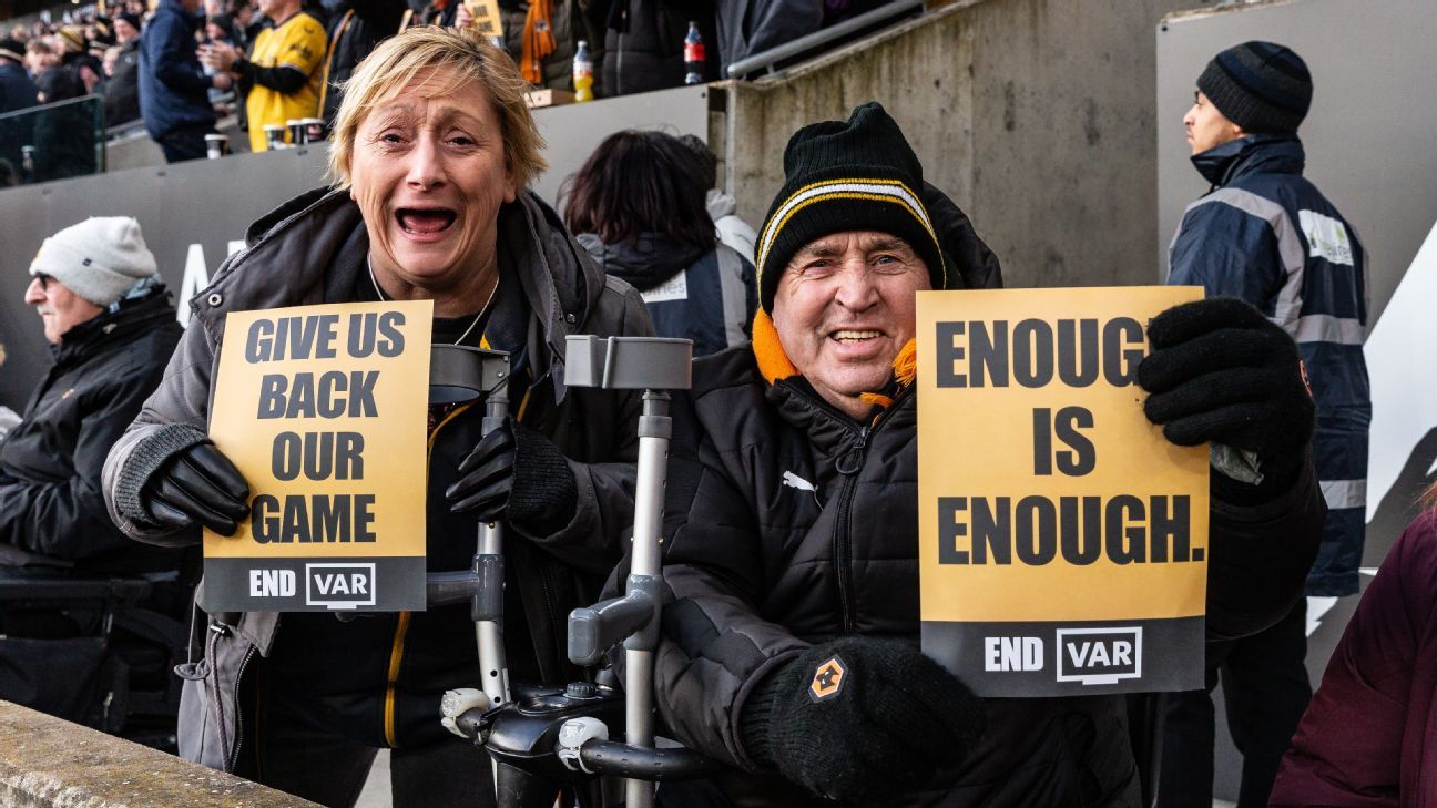 Wolves fans protested against VAR last month after a series of decisions went against them. Andrew Kearns - CameraSport via Getty Images