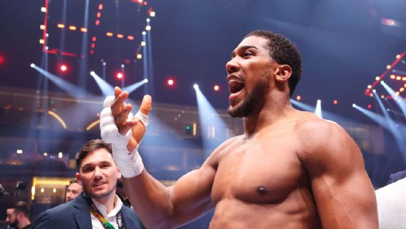 Anthony Joshua celebrates his victory over Francis Ngannou. It was Joshua fourth fight in 11 months. Richard Pelham/Getty Images